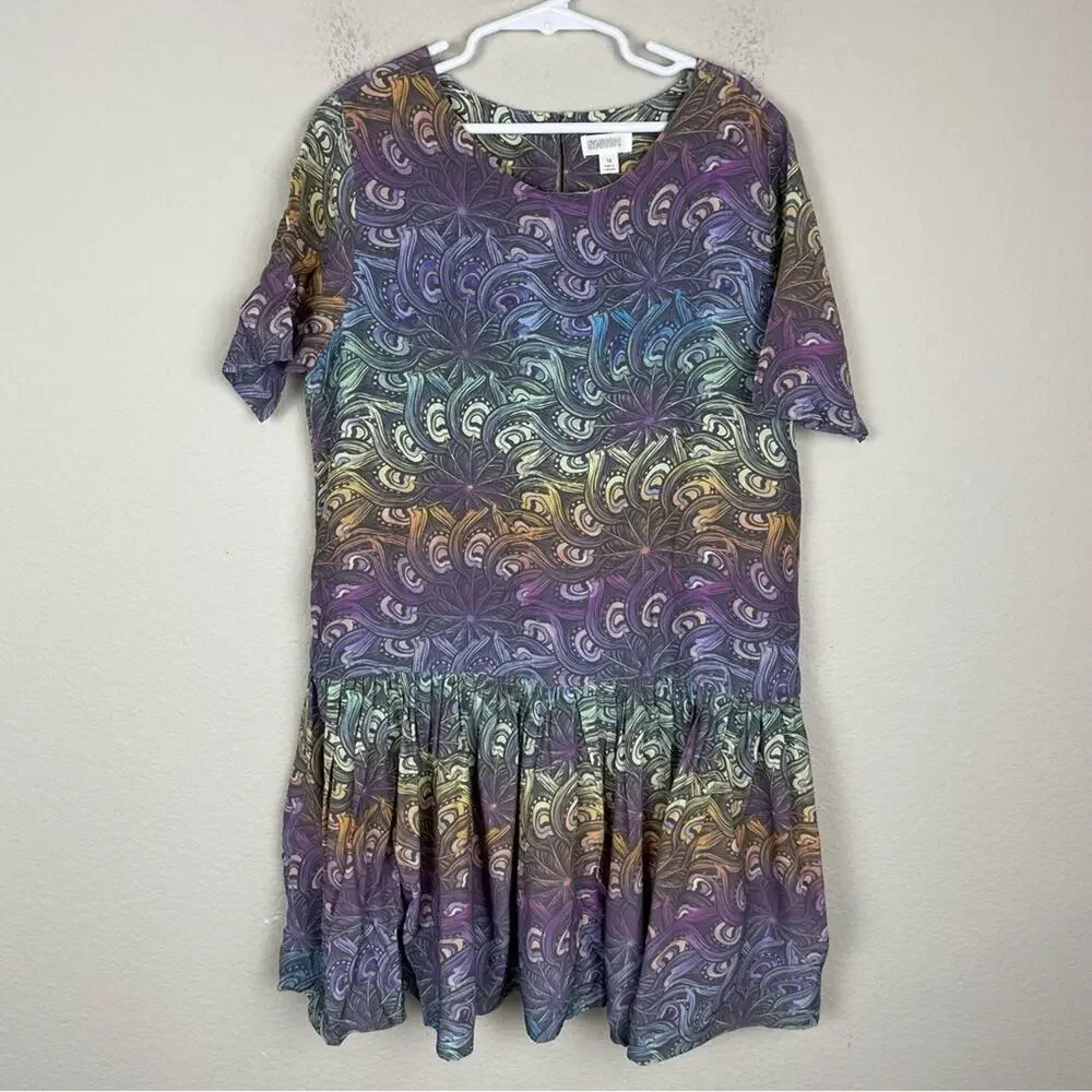 Gymboree Gray Multi Color Peacock Feather Print  Drop Waist NWt Dress 12